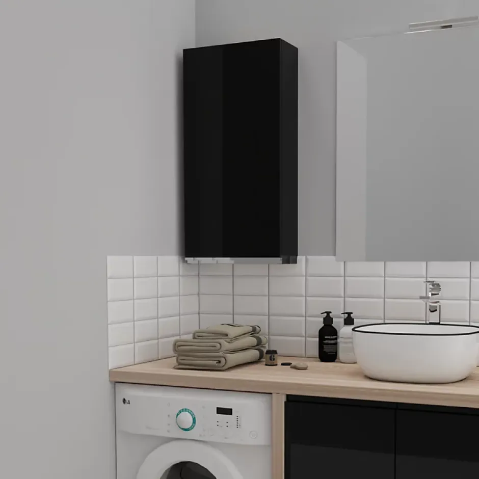 Planète Bain Armoire de salle de bain 40x80 Noire brillante à suspendre* Armoire De Salle De Bains