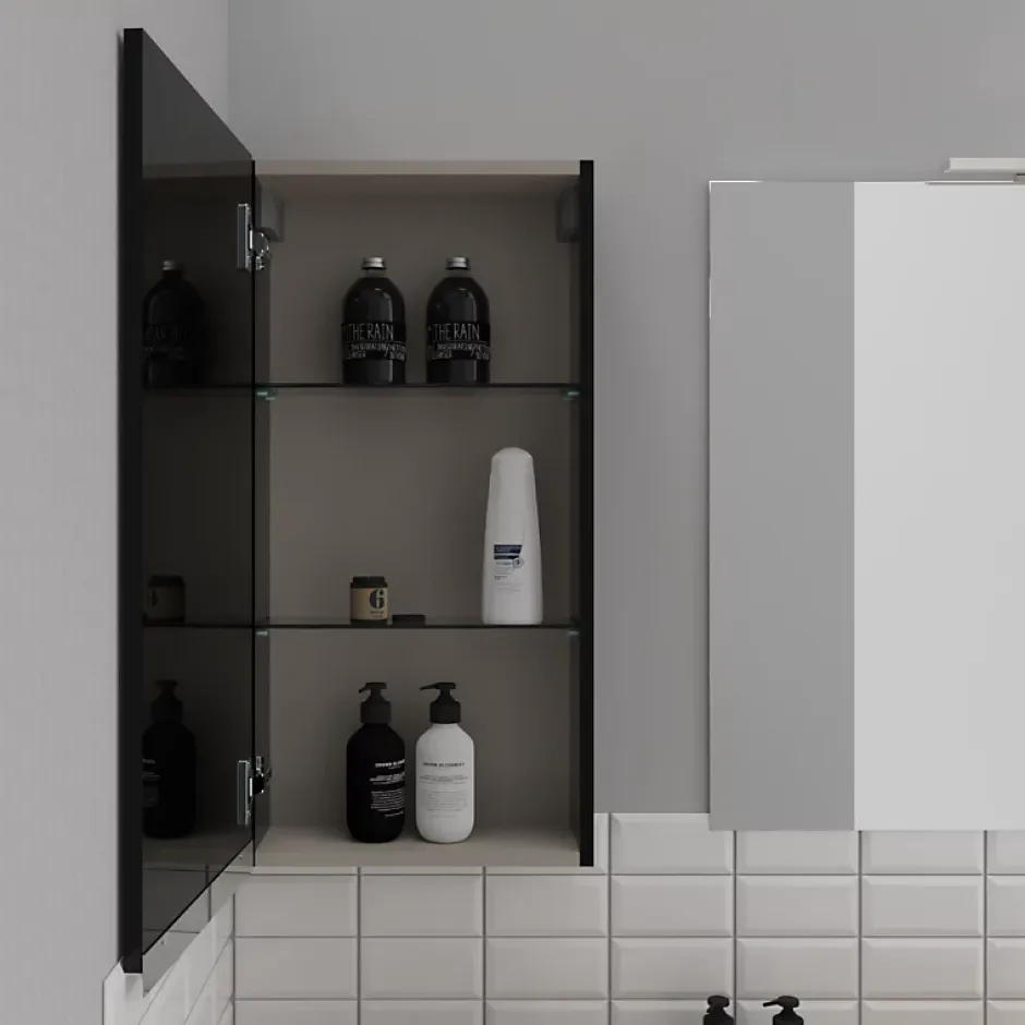 Planète Bain Armoire de salle de bain 40x80 Noire brillante à suspendre* Armoire De Salle De Bains