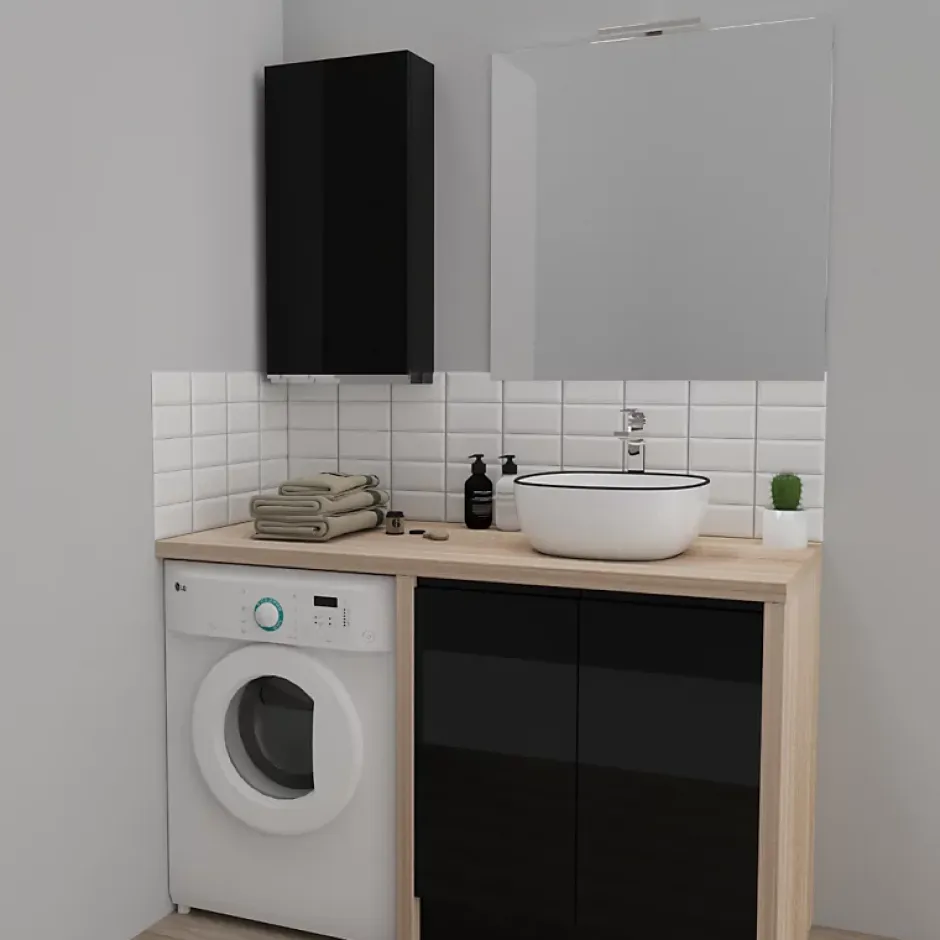 Planète Bain Armoire de salle de bain 40x80 Noire brillante à suspendre* Armoire De Salle De Bains
