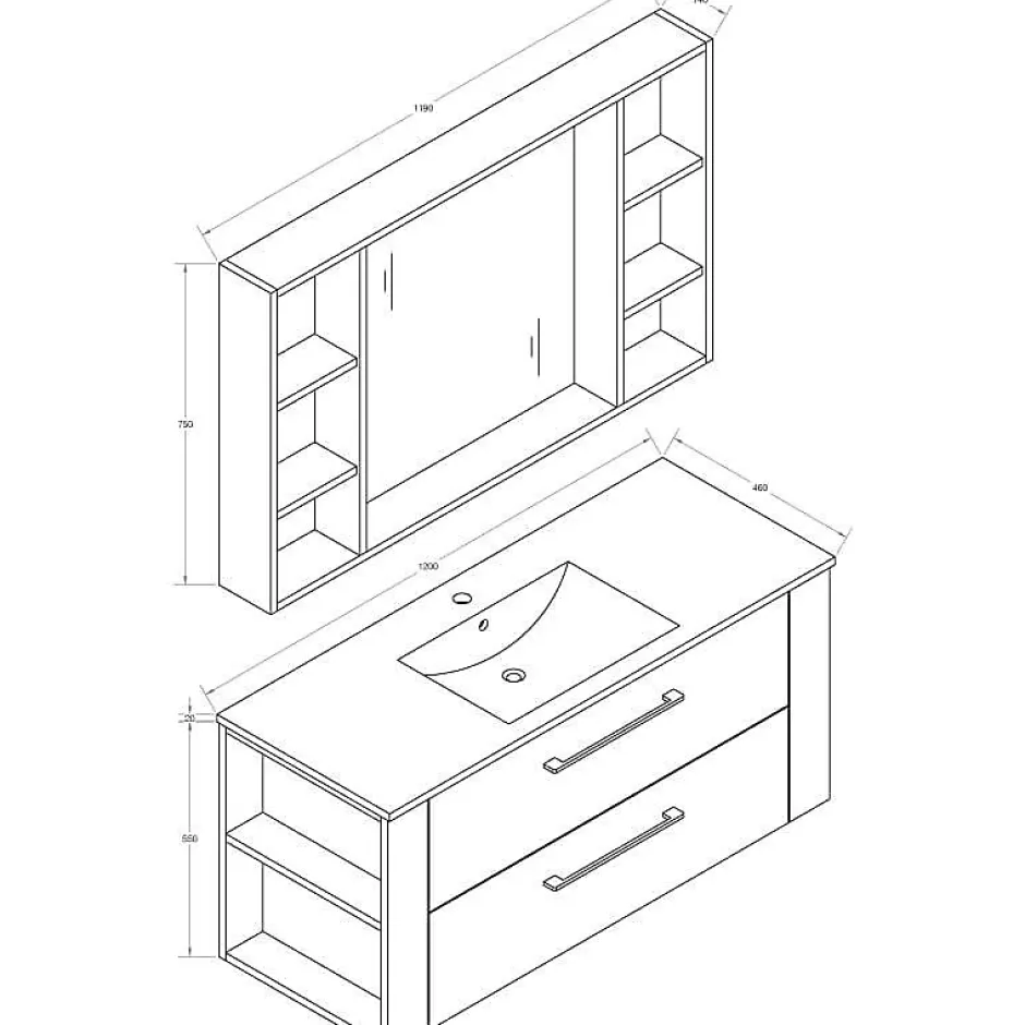 Jindoli Armoire de salle de bain avec miroir chêne brun 120 cm Aquanoma* Armoire De Toilette