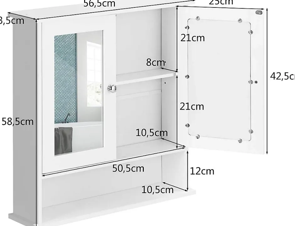 Giantex Armoire de Salle de Bain Murale avec Miroir, Armoire Suspendue avec étagère Réglable, 2 Porte&3 étagère, 56x13x58CM,Blanc