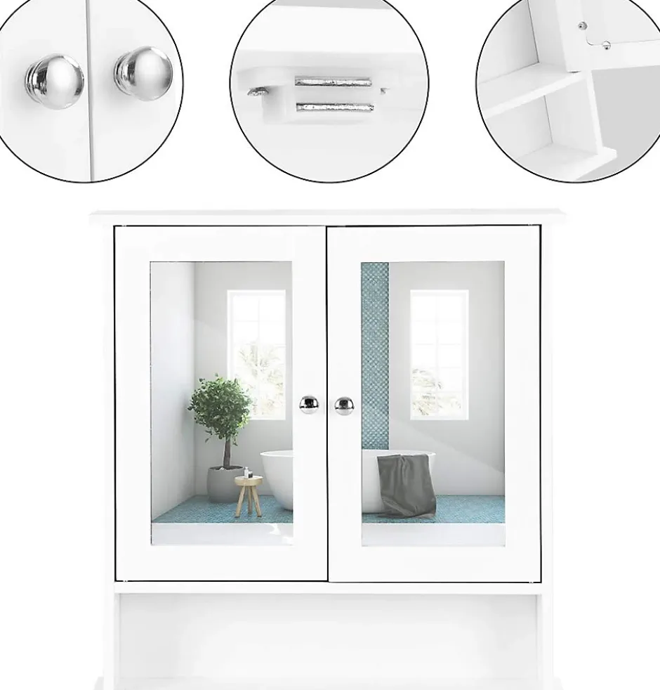 Giantex Armoire de Salle de Bain Murale avec Miroir, Armoire Suspendue avec étagère Réglable, 2 Porte&3 étagère, 56x13x58CM,Blanc