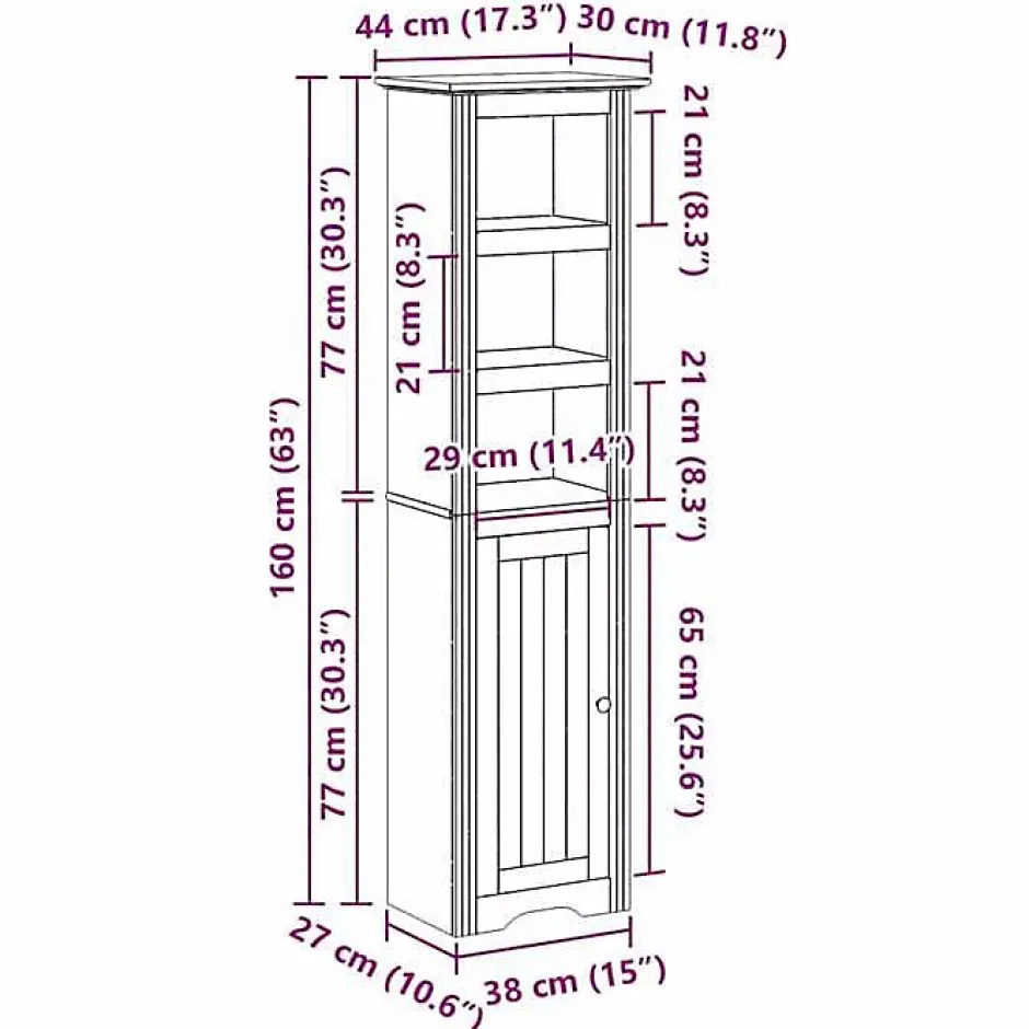 Vidaxl Armoire de salle de bain BODO gris 44x30x160 cm