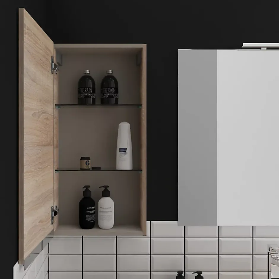 Planète Bain Armoire de salle de bain 40x80 décor chêne oak bordolino à suspendre