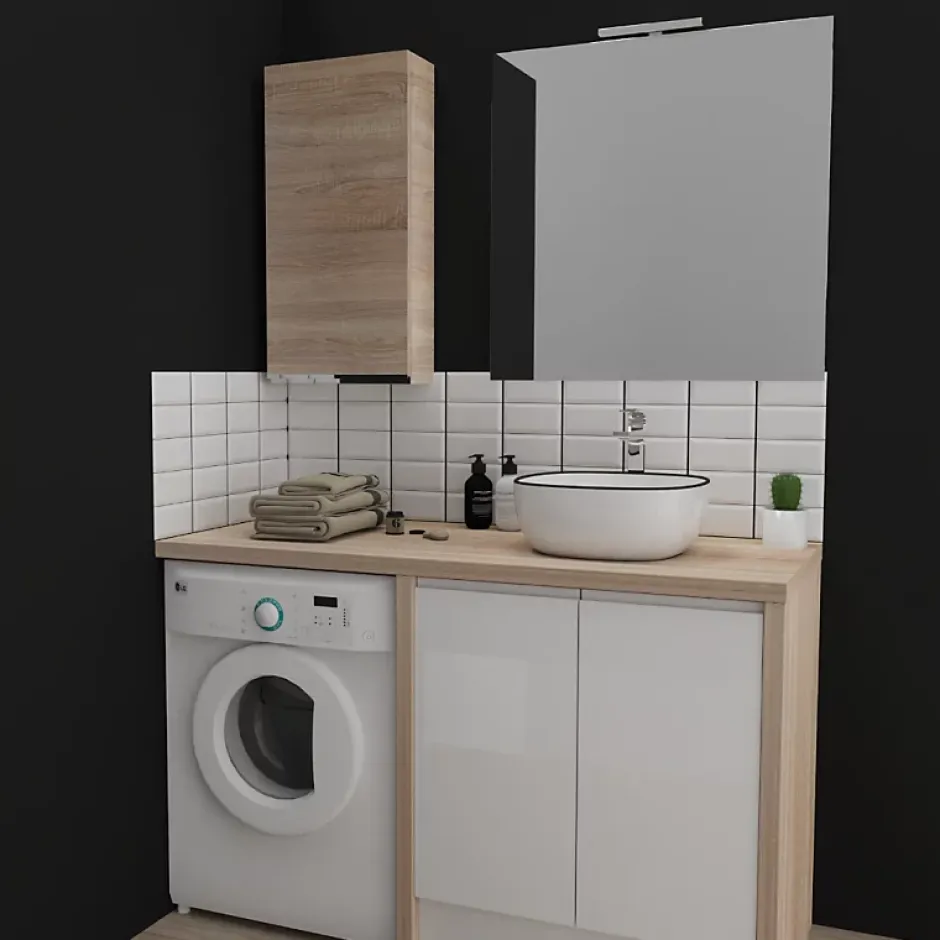 Planète Bain Armoire de salle de bain 40x80 décor chêne oak bordolino à suspendre
