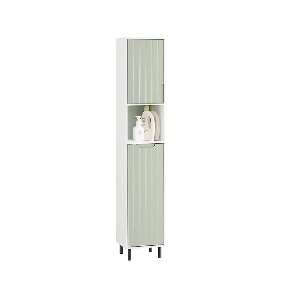 Sobuy Armoire de Salle de Bain, Meuble de Rangement avec Panier à Linge, BZR137-GR,
