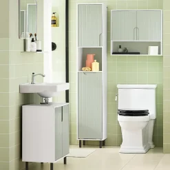 Sobuy Armoire de Salle de Bain, Meuble de Rangement avec Panier à Linge, BZR137-GR,
