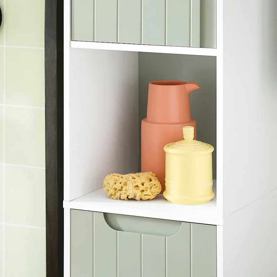 Sobuy Armoire de Salle de Bain, Meuble de Rangement avec Panier à Linge, BZR137-GR,