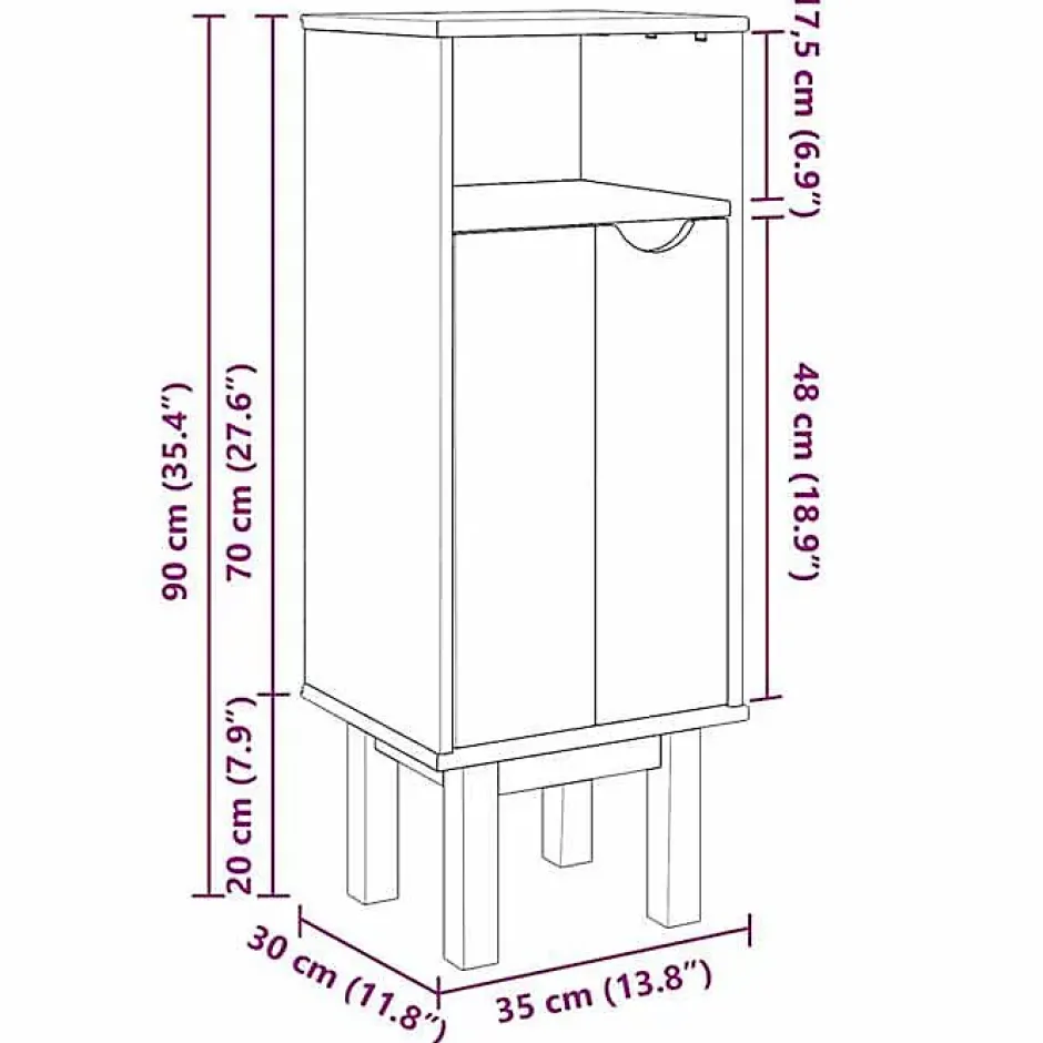 Vidaxl Armoire de salle de bain "OTTA" 35x30x90 cm bois massif de pin