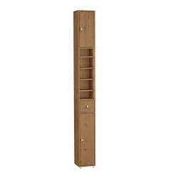 Sobuy Armoire de Salle de Bain Étroite avec Tiroir et Étagères Réglables en Bois