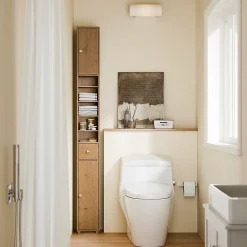 Sobuy Armoire de Salle de Bain Étroite avec Tiroir et Étagères Réglables en Bois