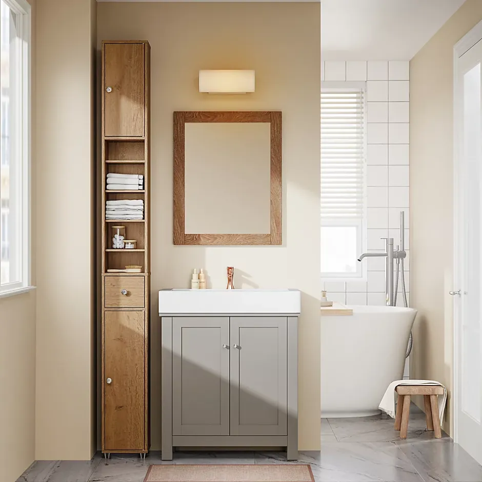 Sobuy Armoire de Salle de Bain Étroite avec Tiroir et Étagères Réglables en Bois