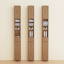 Sobuy Armoire de Salle de Bain Étroite avec Tiroir et Étagères Réglables en Bois