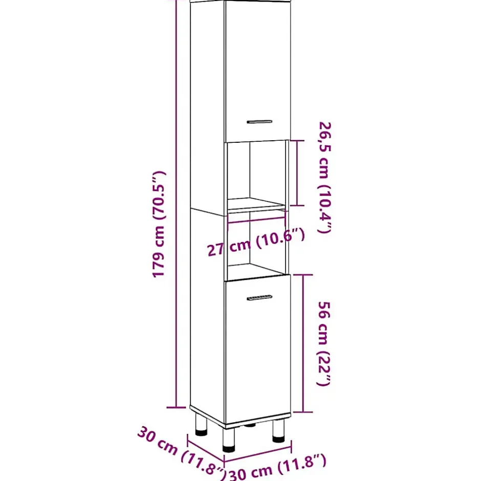 Vidaxl Armoire de salle de bain Gris béton 30x30x179 cm Aggloméré* Meuble Wc