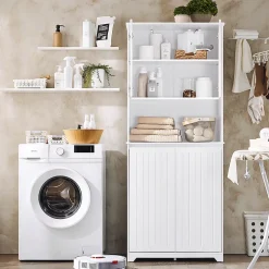 Sobuy Armoire de Salle de Bain Sac à Linge, Portes, 2 Paniers à Linge, BZR150-W,