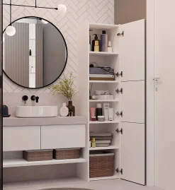3xE Living Armoire de salle de bain, blanc mat, 170 x 40 x 30 cm* Armoire De Salle De Bains