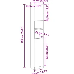Vidaxl Armoire de salle de bain Chêne sonoma 32x25,5x190 cm Aggloméré* Meuble Wc
