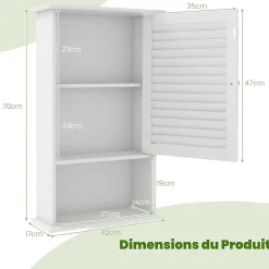 Giantex Armoire de Salle de Bain Mural Etagere Reglable en Hauteur Blanc