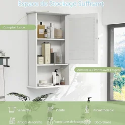 Giantex Armoire de Salle de Bain Mural Etagere Reglable en Hauteur Blanc