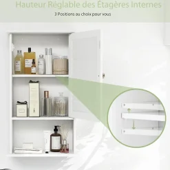 Giantex Armoire de Salle de Bain Mural Etagere Reglable en Hauteur Blanc