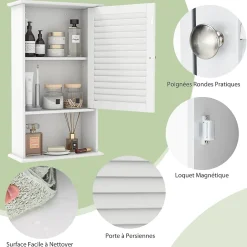 Giantex Armoire de Salle de Bain Mural Etagere Reglable en Hauteur Blanc