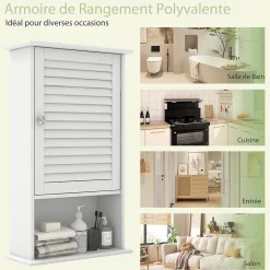 Giantex Armoire de Salle de Bain Mural Etagere Reglable en Hauteur Blanc