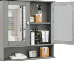 Giantex Armoire de Salle de Bain Murale avec Miroir 56 x 13 x 58 CM Gris Foncé