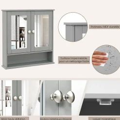 Giantex Armoire de Salle de Bain Murale avec Miroir 56 x 13 x 58 CM Gris Foncé