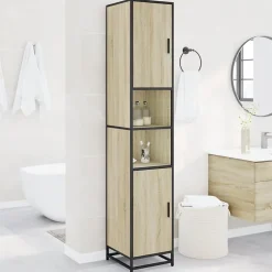 Vidaxl Armoire de salle de bain chêne sonoma bois d'ingénierie métal* Meuble Wc