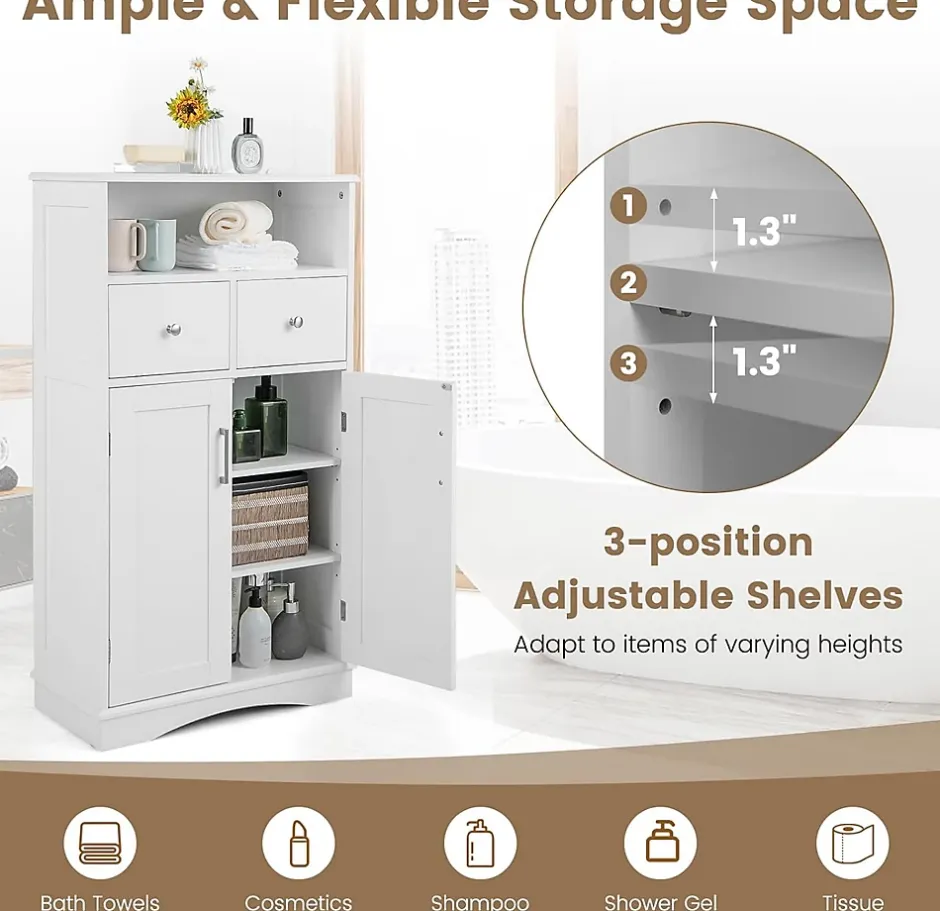 Giantex Armoire de Salle de Bain avec Etagere Reglable Meuble de Rangement sur Pieds avec Tiroirs et Portes Blanc* Armoire De Salle De Bains