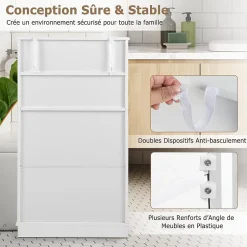 Giantex Armoire de Salle de Bain avec Etagere Reglable Meuble de Rangement sur Pieds avec Tiroirs et Portes Blanc* Armoire De Salle De Bains