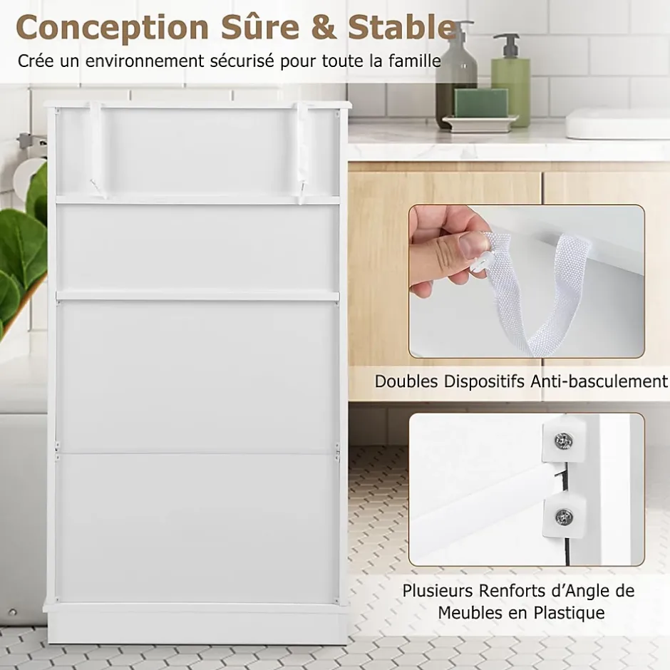 Giantex Armoire de Salle de Bain avec Etagere Reglable Meuble de Rangement sur Pieds avec Tiroirs et Portes Blanc* Armoire De Salle De Bains