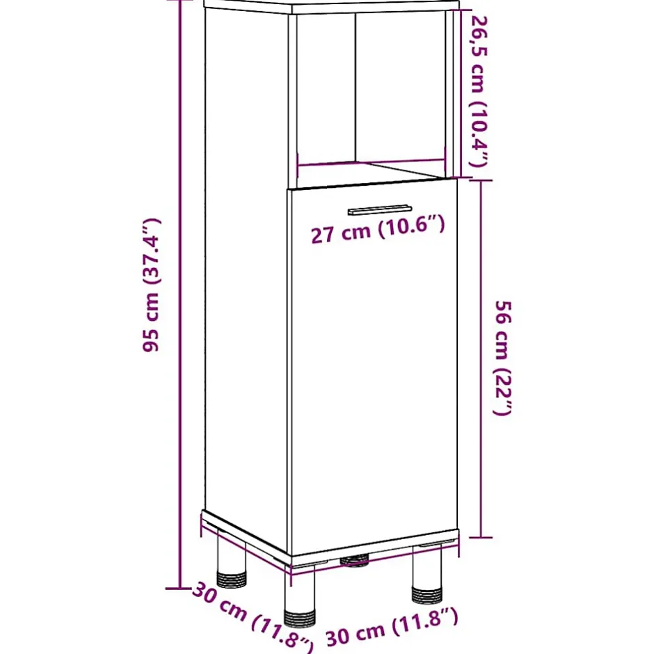 Vidaxl Armoire de salle de bain Gris béton 30x30x95 cm Aggloméré* Meuble Wc