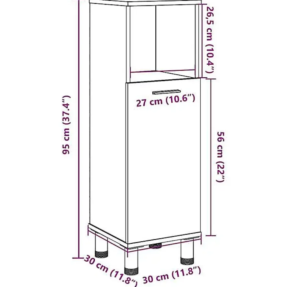 Vidaxl Armoire de salle de bain Gris béton 30x30x95 cm Aggloméré* Meuble Wc
