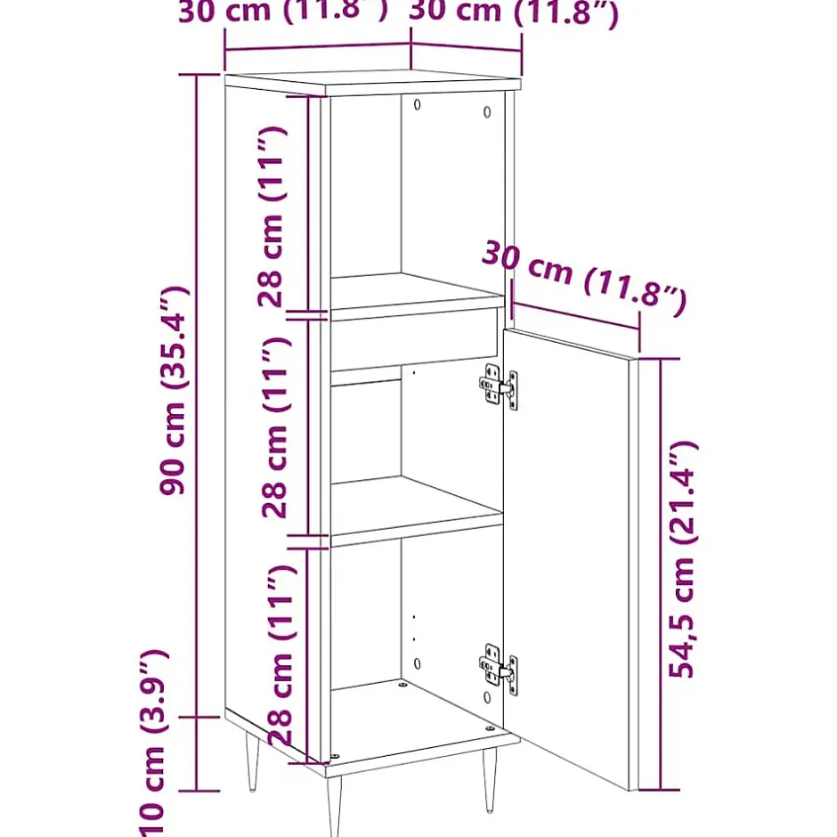 Vidaxl Armoire de salle de bain gris béton 30x30x100 cm