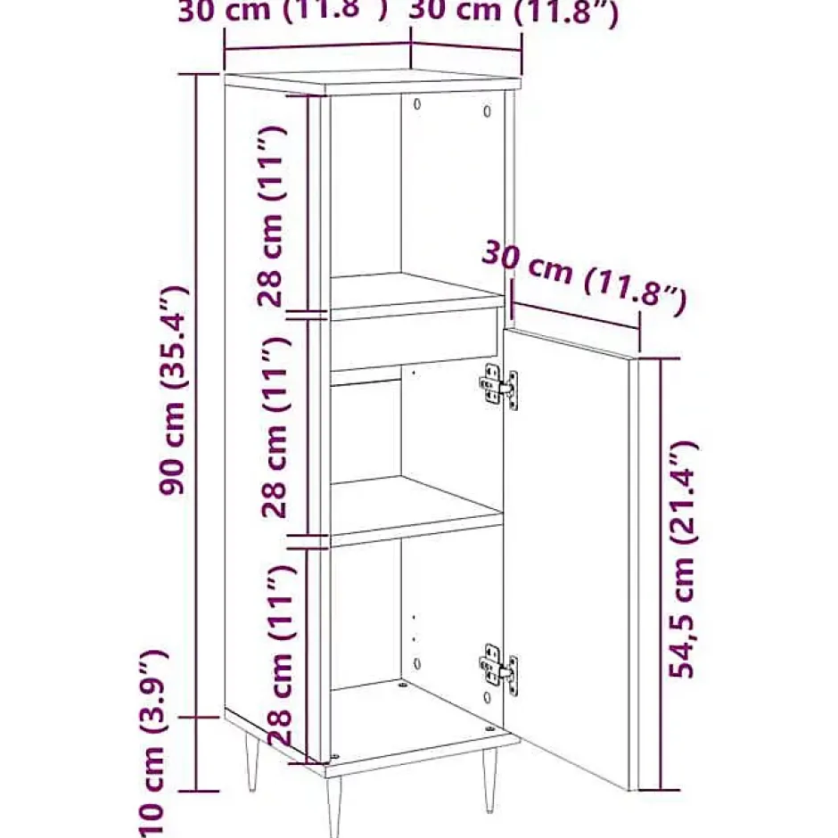 Vidaxl Armoire de salle de bain gris béton 30x30x100 cm