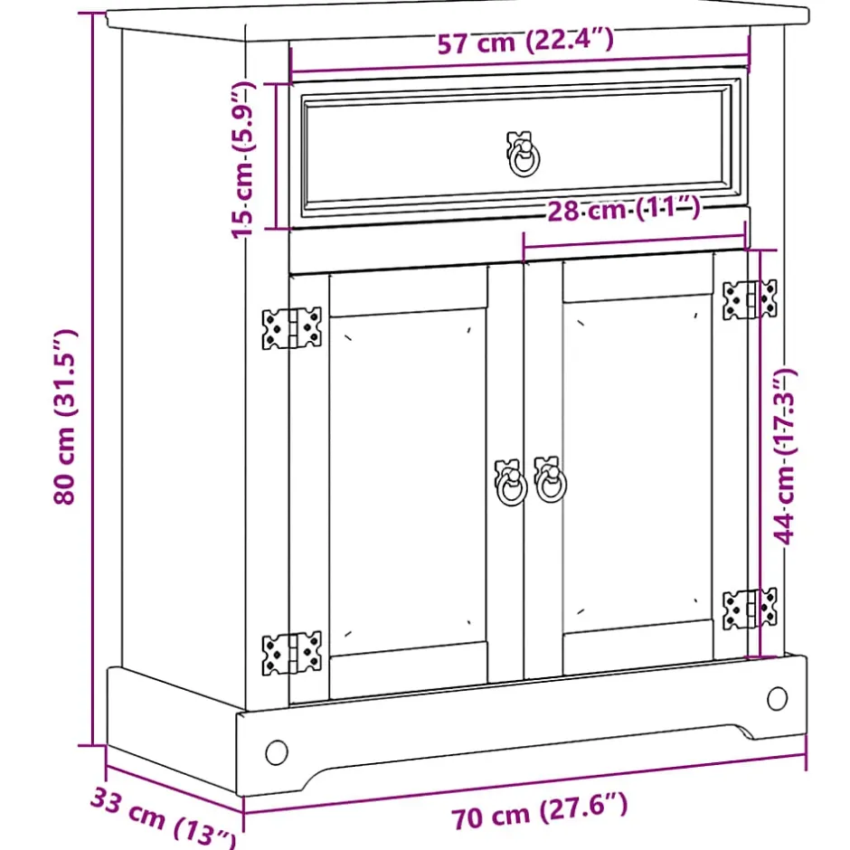 Vidaxl Armoire de salle de bain Corona 70x33x80 cm bois de pin massif