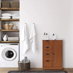Mobili Rebecca Armoire de Salle de Bains 4 Tiroirs 1 Porte en MDF Marron Rebecca Mobili