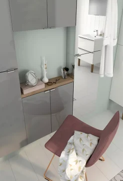 GoodHome Armoire de salle de bains faible profondeur gris brillant l.60 x H.60 x P.15 cm, Imandra* Meuble Wc|Armoire De Salle De Bains