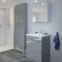 GoodHome Armoire de salle de bains faible profondeur gris brillant l.60 x H.60 x P.15 cm, Imandra* Meuble Wc|Armoire De Salle De Bains