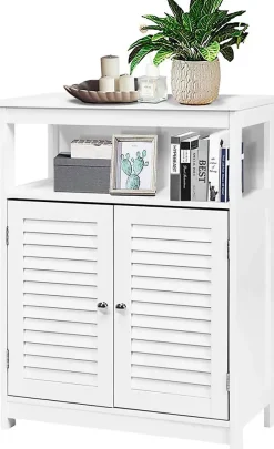 Giantex Armoire de Salle de Bains Meuble de Rangement sur Pieds Armoire en MDF avec 2 Portes a Volets et Etagere Reglable