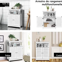 Giantex Armoire de Salle de Bains Meuble de Rangement sur Pieds Armoire en MDF avec 2 Portes a Volets et Etagere Reglable