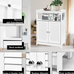 Giantex Armoire de Salle de Bains Meuble de Rangement sur Pieds Armoire en MDF avec 2 Portes a Volets et Etagere Reglable
