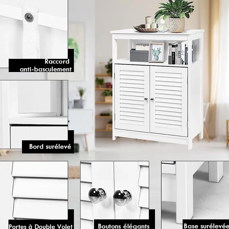 Giantex Armoire de Salle de Bains Meuble de Rangement sur Pieds Armoire en MDF avec 2 Portes a Volets et Etagere Reglable