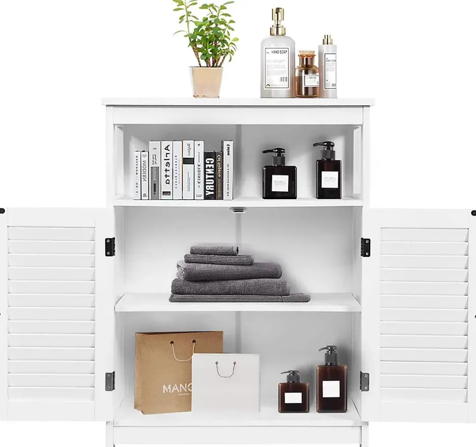 Giantex Armoire de Salle de Bains Meuble de Rangement sur Pieds Armoire en MDF avec 2 Portes a Volets et Etagere Reglable
