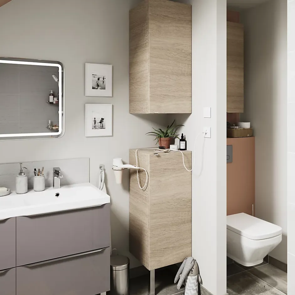 GoodHome Armoire de salle de bains effet chêne l.40 x H.90 x P.36 cm, Imandra