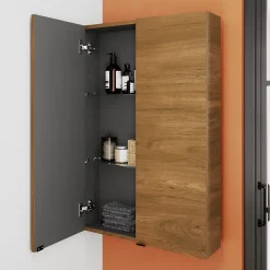 GoodHome Armoire de salle de bains faible profondeur effet noyer l.60 x H.90 x P.15 cm, Imandra