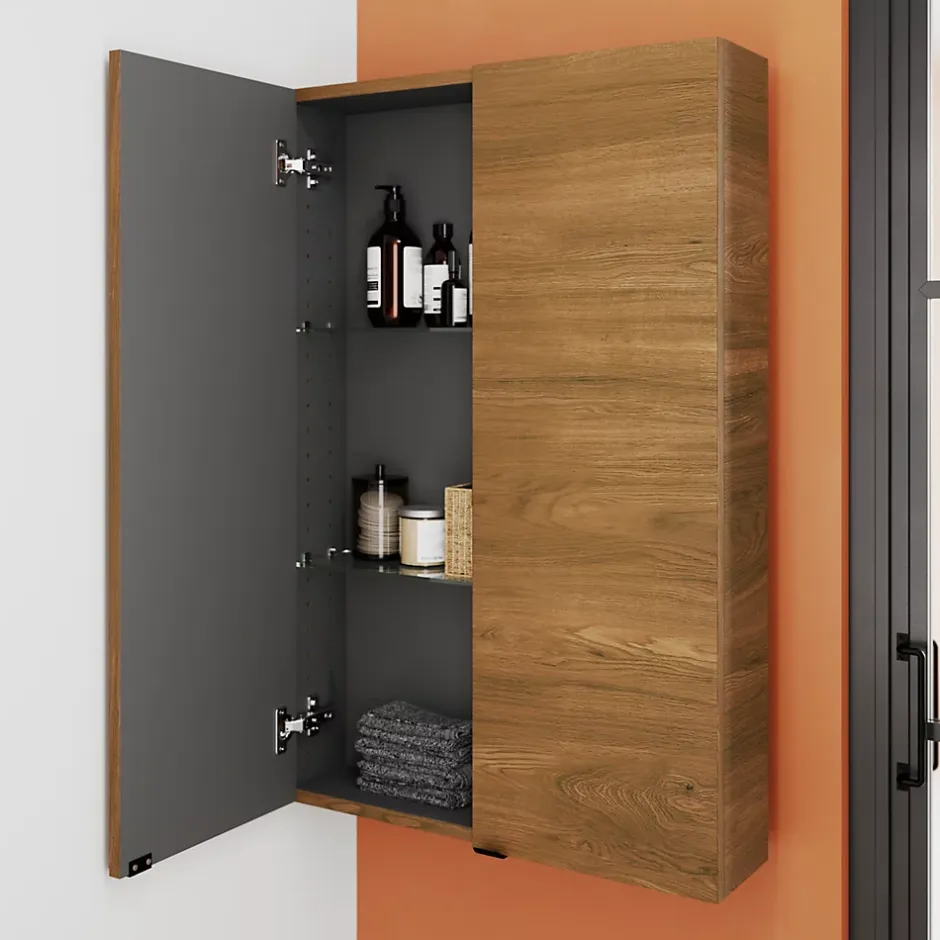 GoodHome Armoire de salle de bains faible profondeur effet noyer l.60 x H.90 x P.15 cm, Imandra