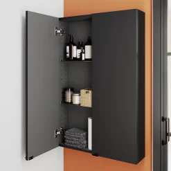 GoodHome Armoire de salle de bains faible profondeur noir mat l.60 x H.90 x P.15 cm, Imandra* Meuble Wc|Armoire De Salle De Bains
