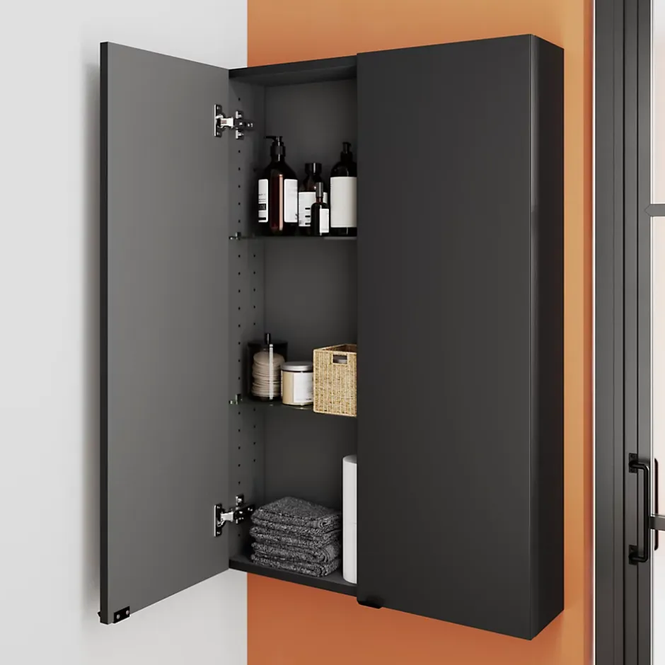 GoodHome Armoire de salle de bains faible profondeur noir mat l.60 x H.90 x P.15 cm, Imandra* Meuble Wc|Armoire De Salle De Bains
